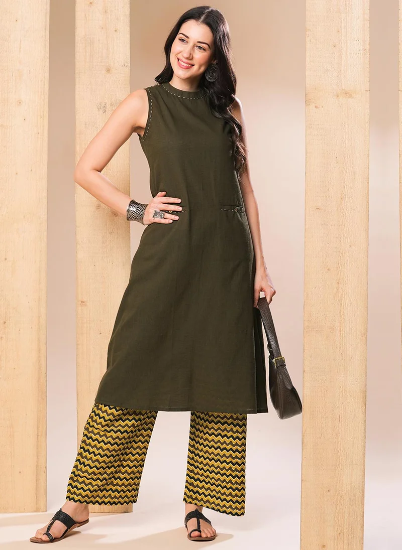 جلو باص Globus Women Band Collar A-Line Kurta With Trousers